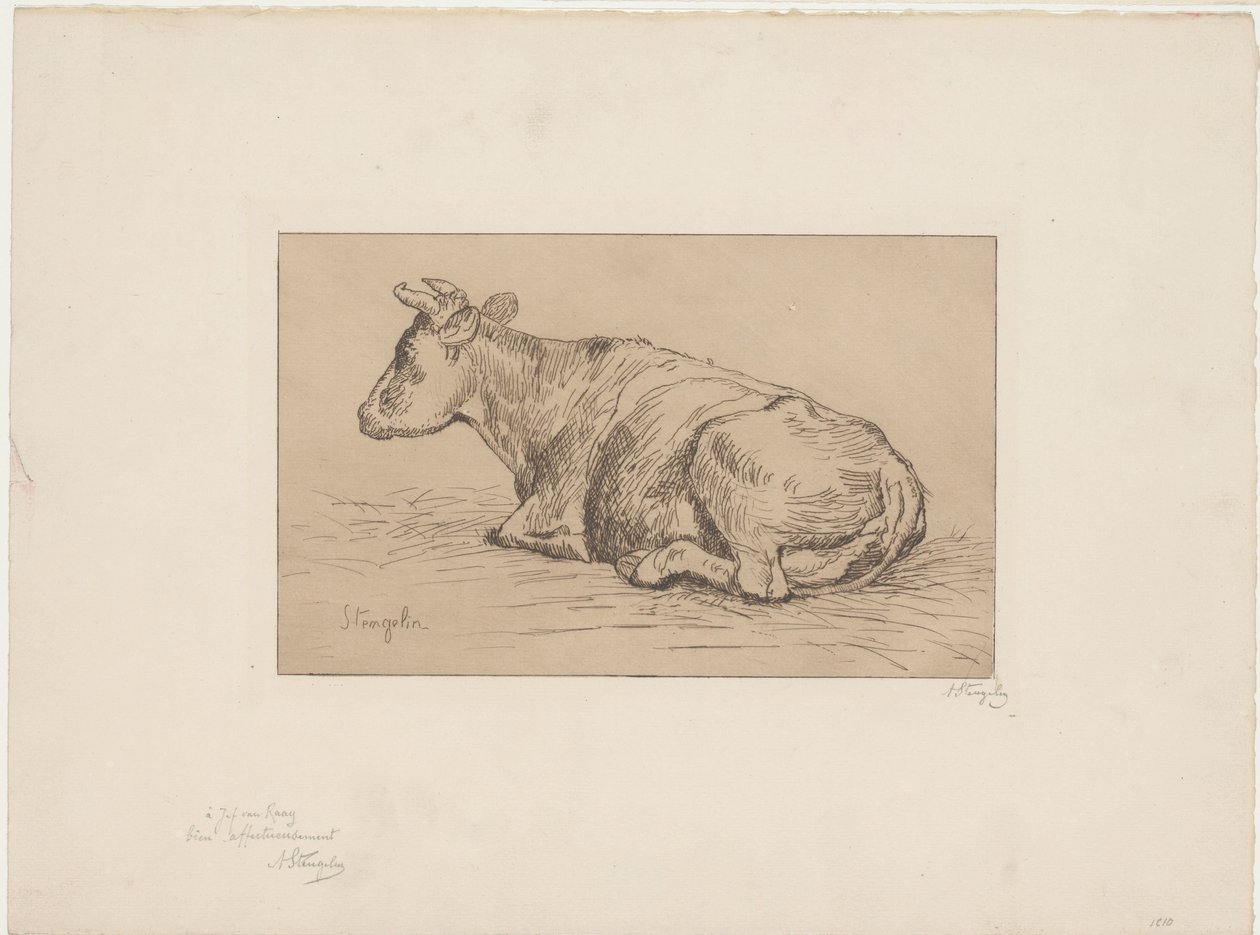Liggande ko av Alphonse Stengelin (signed by artist)