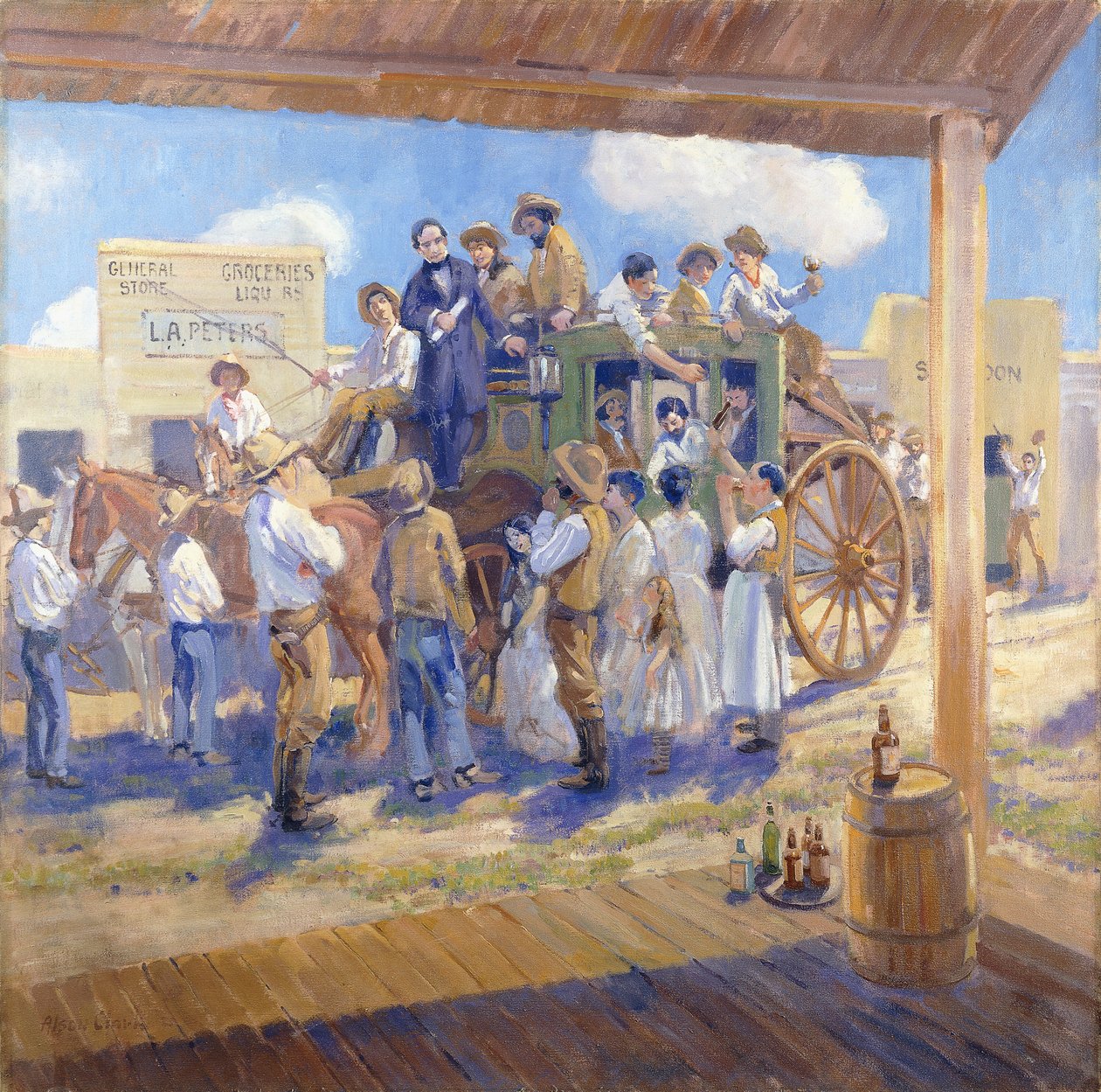 Guvernör Burnett levererar Charter of Statehood till San Jose, Kalifornien, ca 1925 (olja på duk) av Alson Skinner Clark