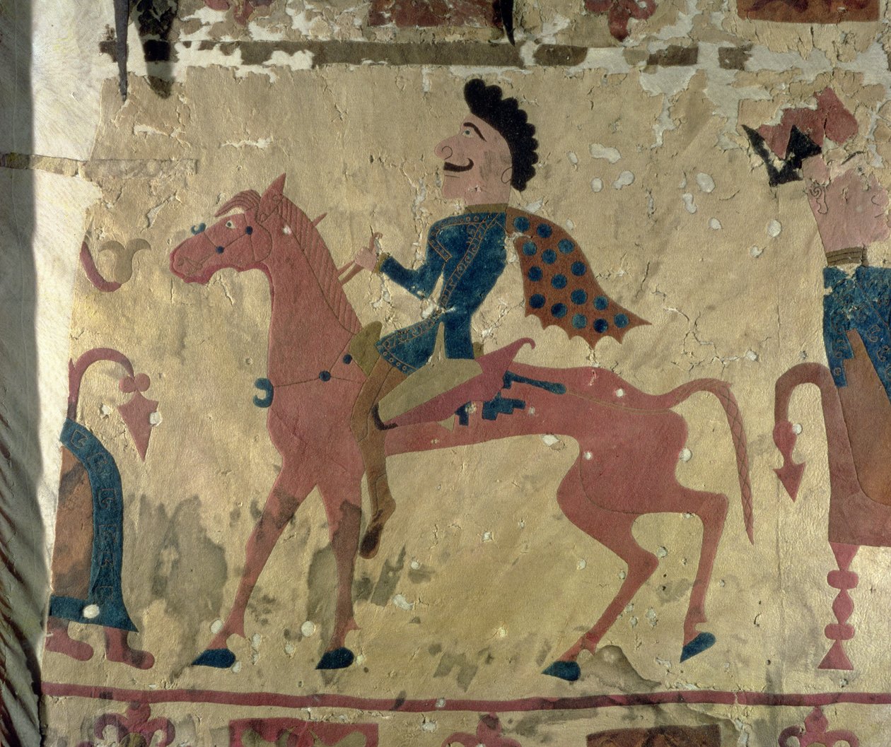 Matta som föreställer en beriden krigare, från Pazyryks gravhögar, 400-400-talet f.Kr. (textil) av Altaic School