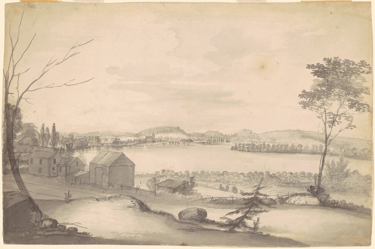 Studie för "View of Springfield on the Connecticut River" av Alvan T. Fisher
