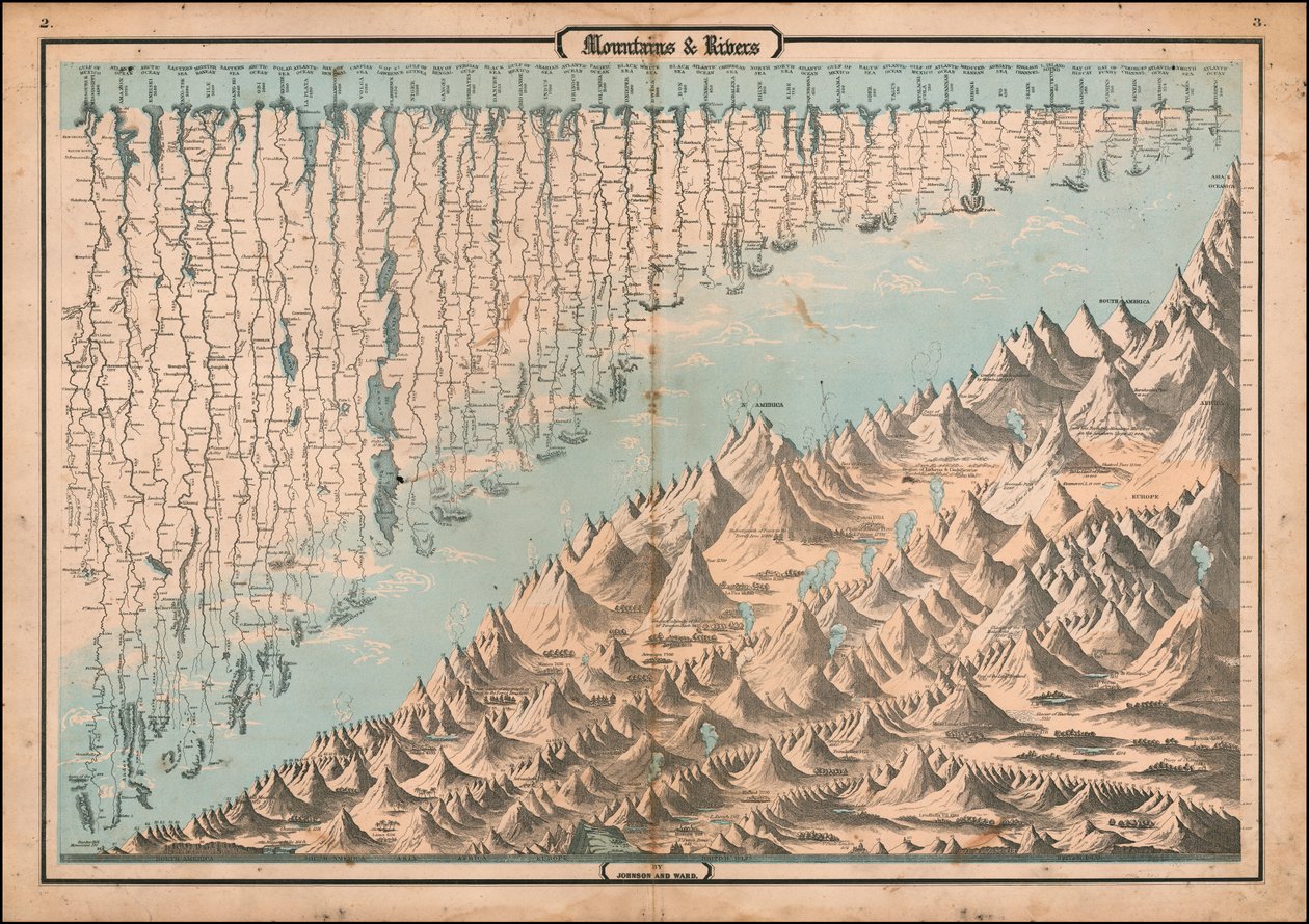 Ca. 1863 jämförande karta över berg och floder av Alvin Jewett Johnson