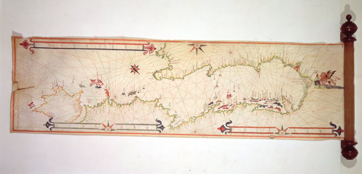 Miniatyr nautisk karta över Adriatiska havet, 1624 (pergament) av Alvise Gramolin