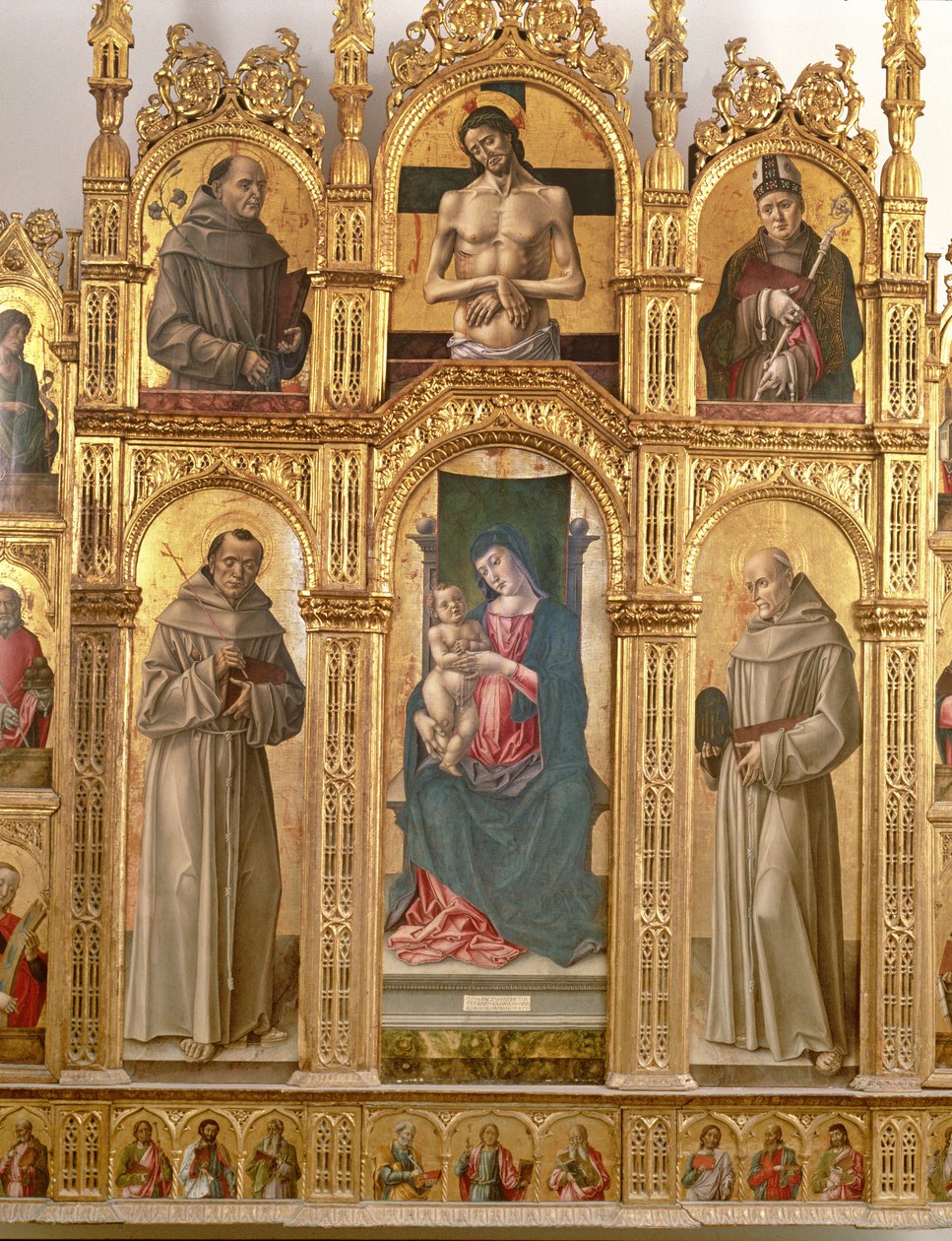 Madonna och barn med heliga (tempera på panel) av Alvise Vivarini