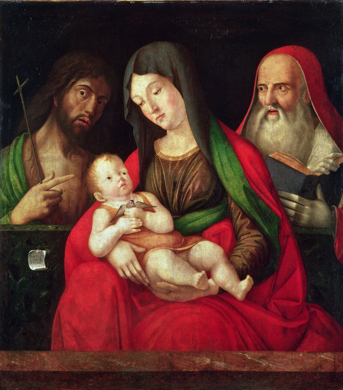 Jungfru och barn med St. Johannes Döparen och St. Hieronymus (panel) av Alvise Vivarini