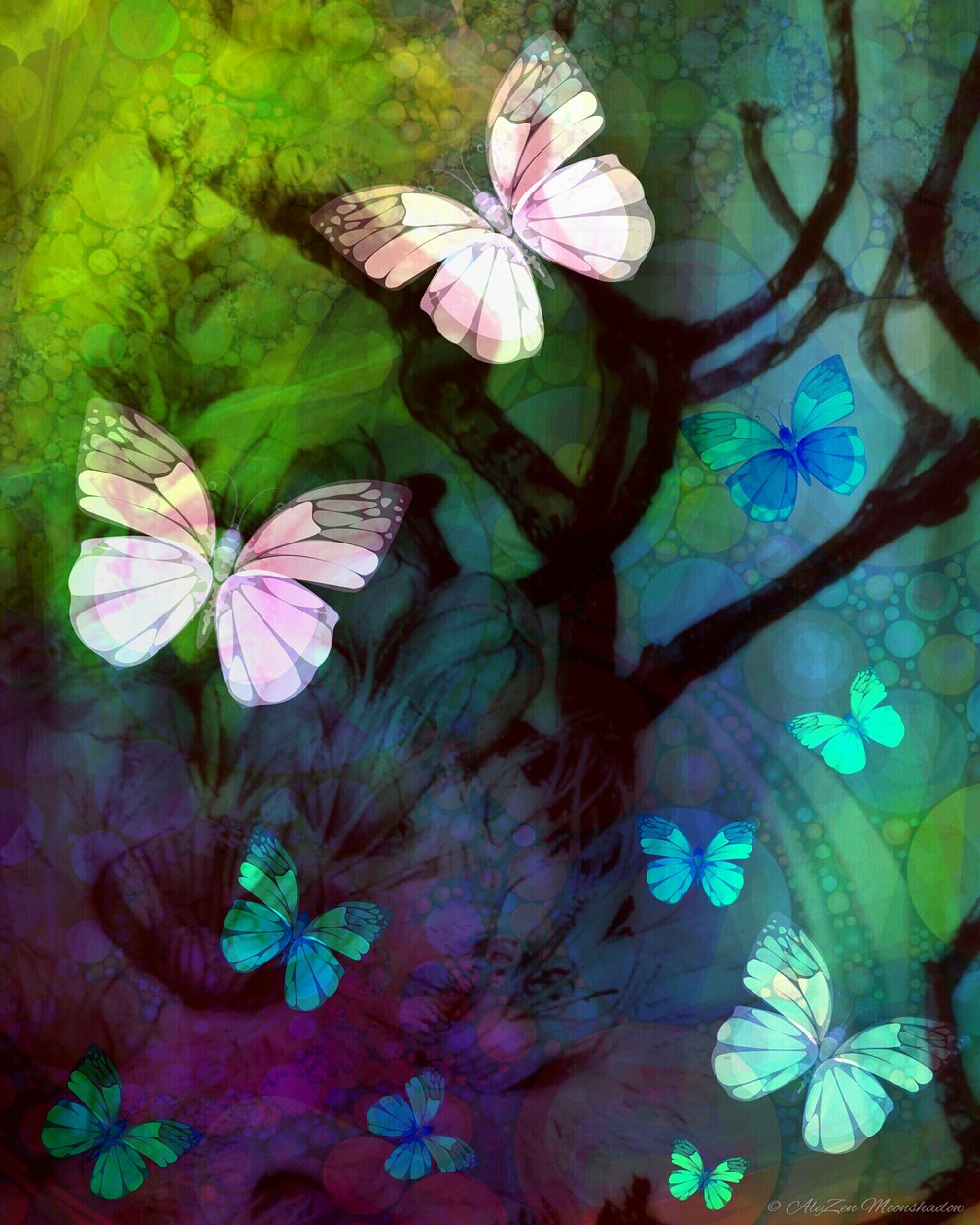 In the Company of Butterflies, 2014, (digital telefonografi med blandade medier) av AlyZen Moonshadow