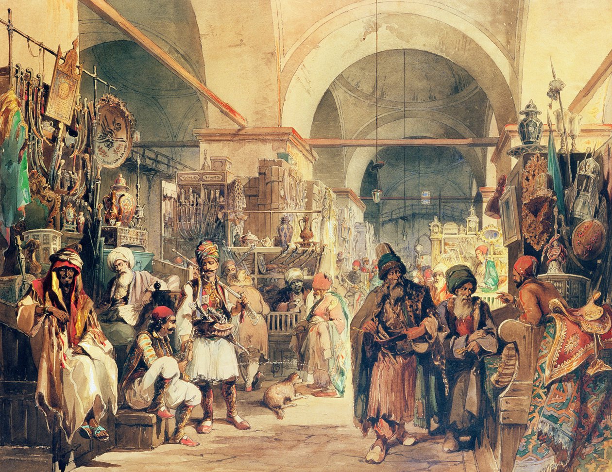 En turkisk basar, 1854 (penna och wc på papper) av Amadeo Preziosi