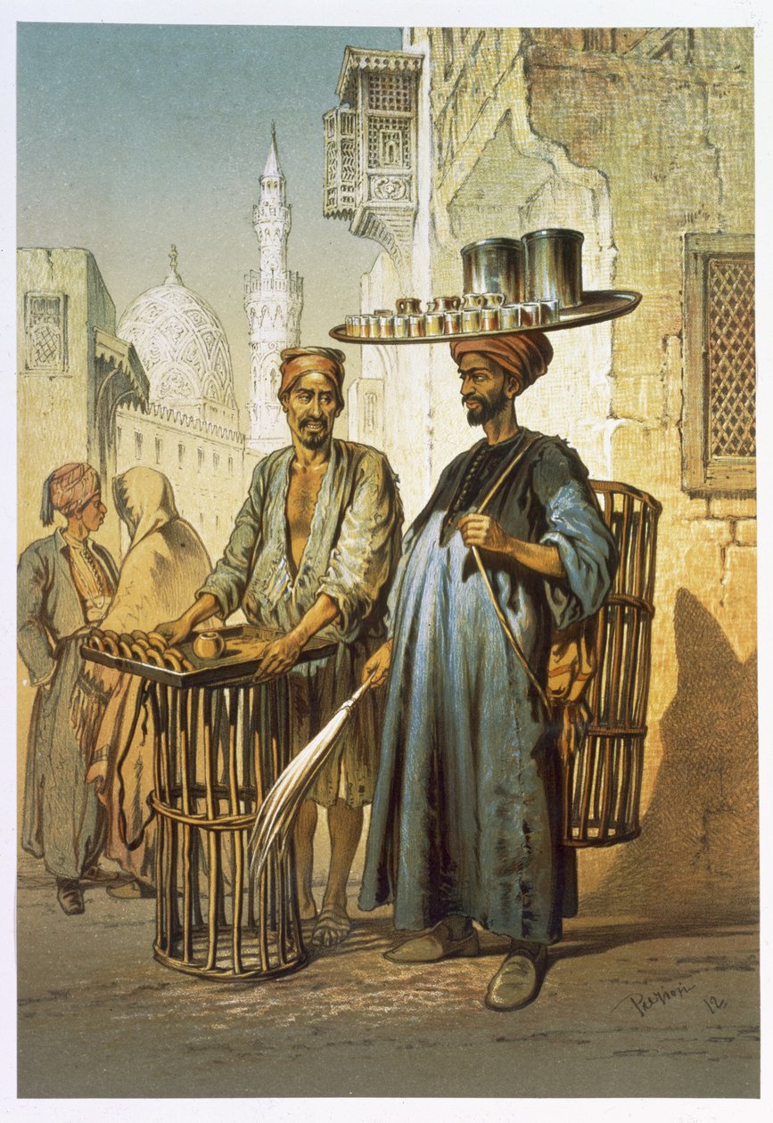 Teförsäljaren, från "Souvenir of Cairo", 1862 av Amadeo Preziosi
