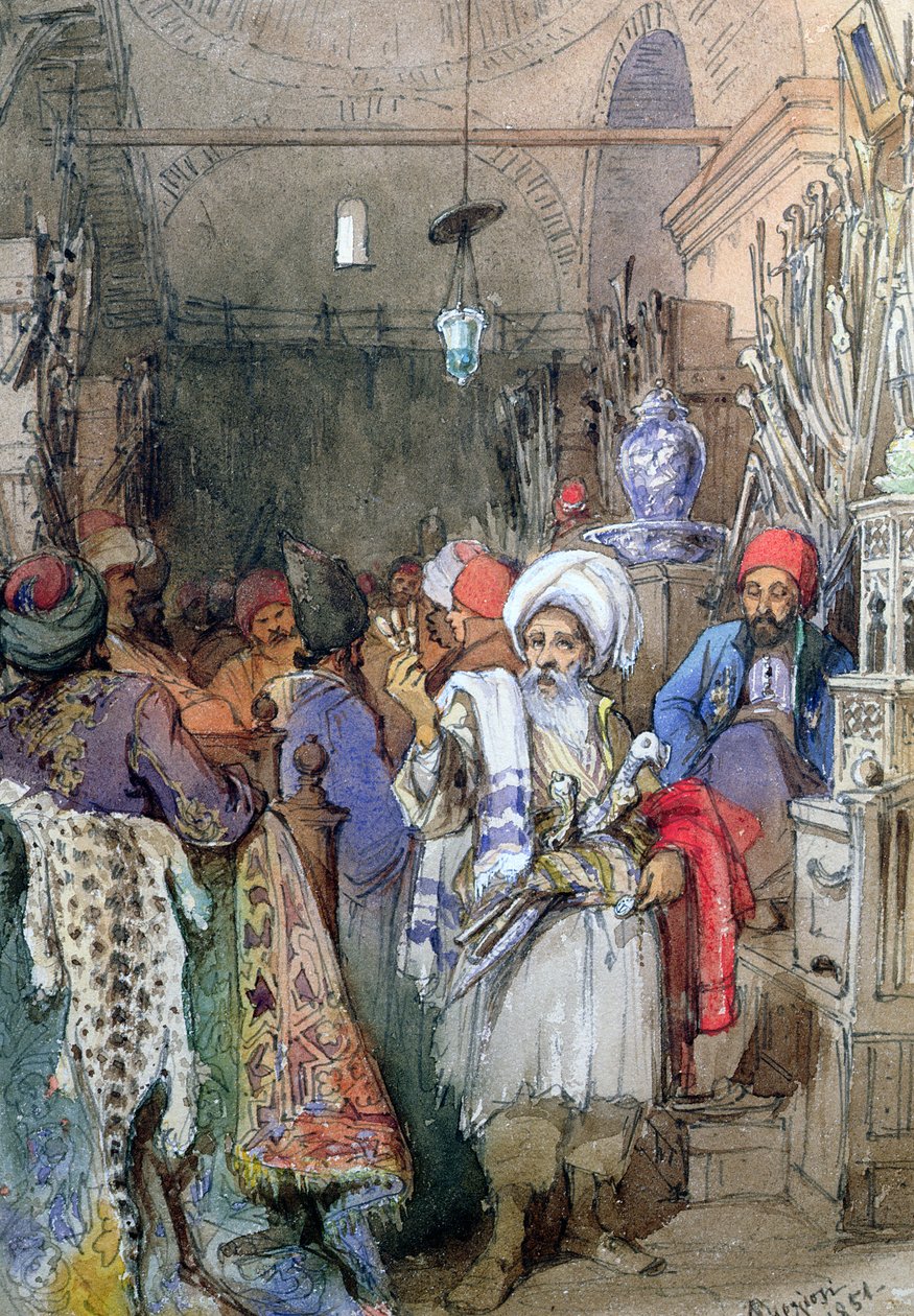 Försäljare i den täckta basaren, Istanbul, 1851 av Amadeo Preziosi