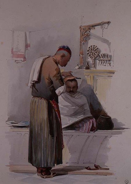 En frisör, ca 1855 av Amadeo Preziosi