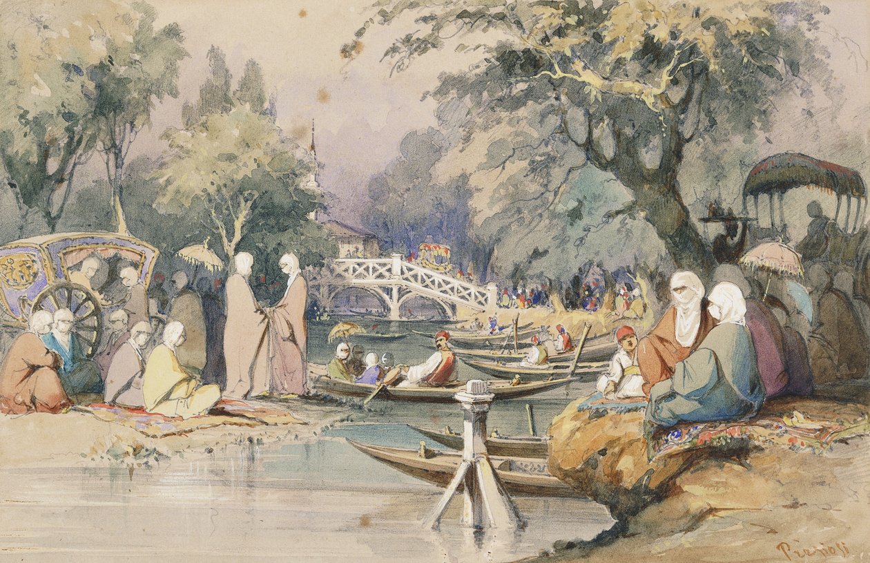 Turkar vid Temple of Sweet Waters, Konstantinopel, av Amadeo Preziosi