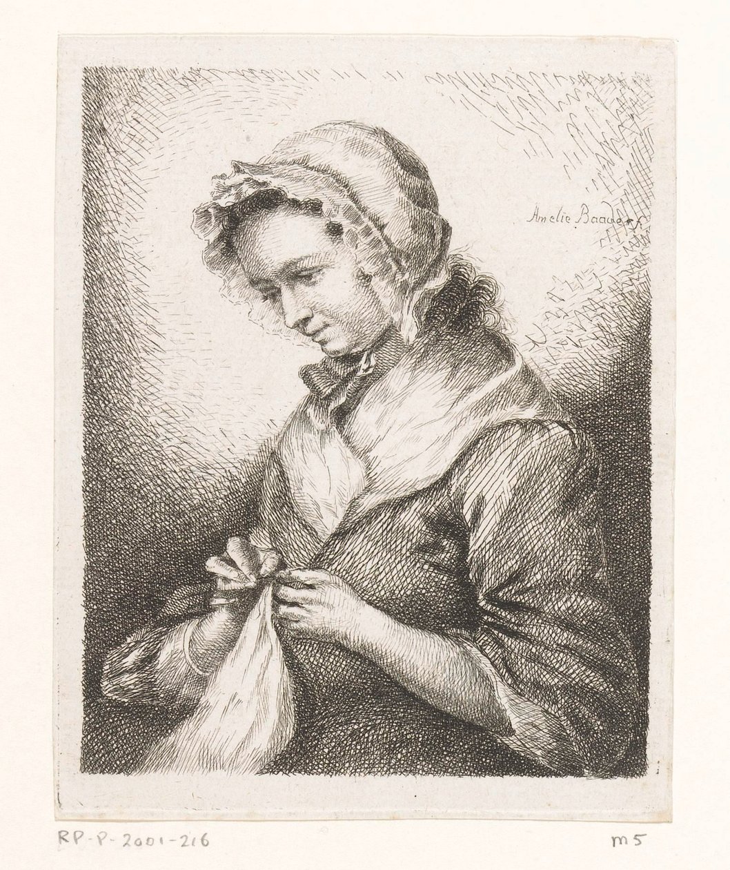 Porträtt av konstnären Georg Friedrich Schmidts hustru, sömnad av Amalie Baader