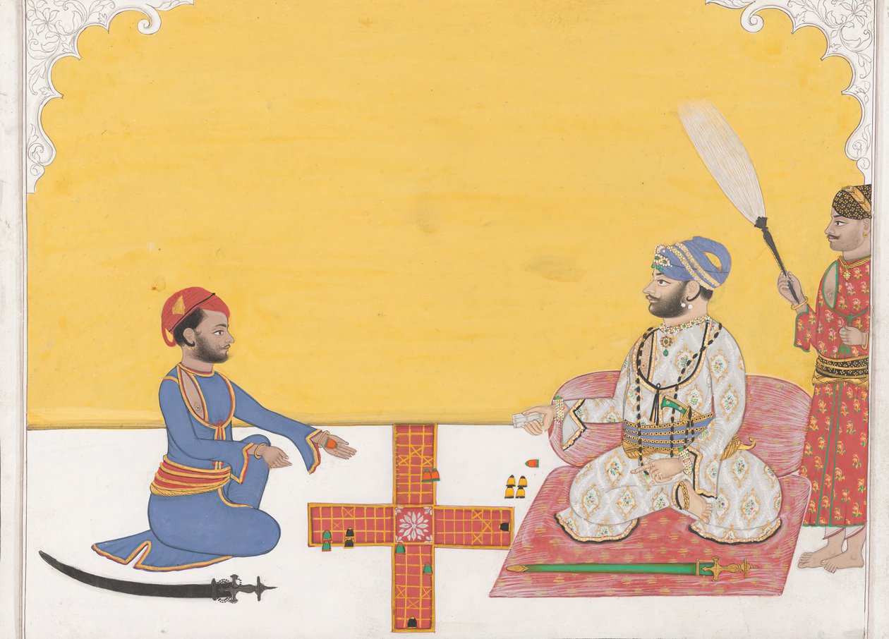 Maharaja Sovan Singh spelar Pachisi, K. 1868. av Ambav