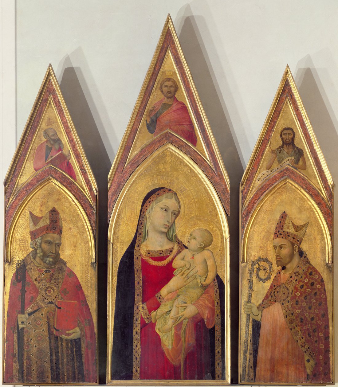 Madonna och barn med SS. Nicholas och Proculus, 1332 (tempera på panel) av Ambrogio Lorenzetti