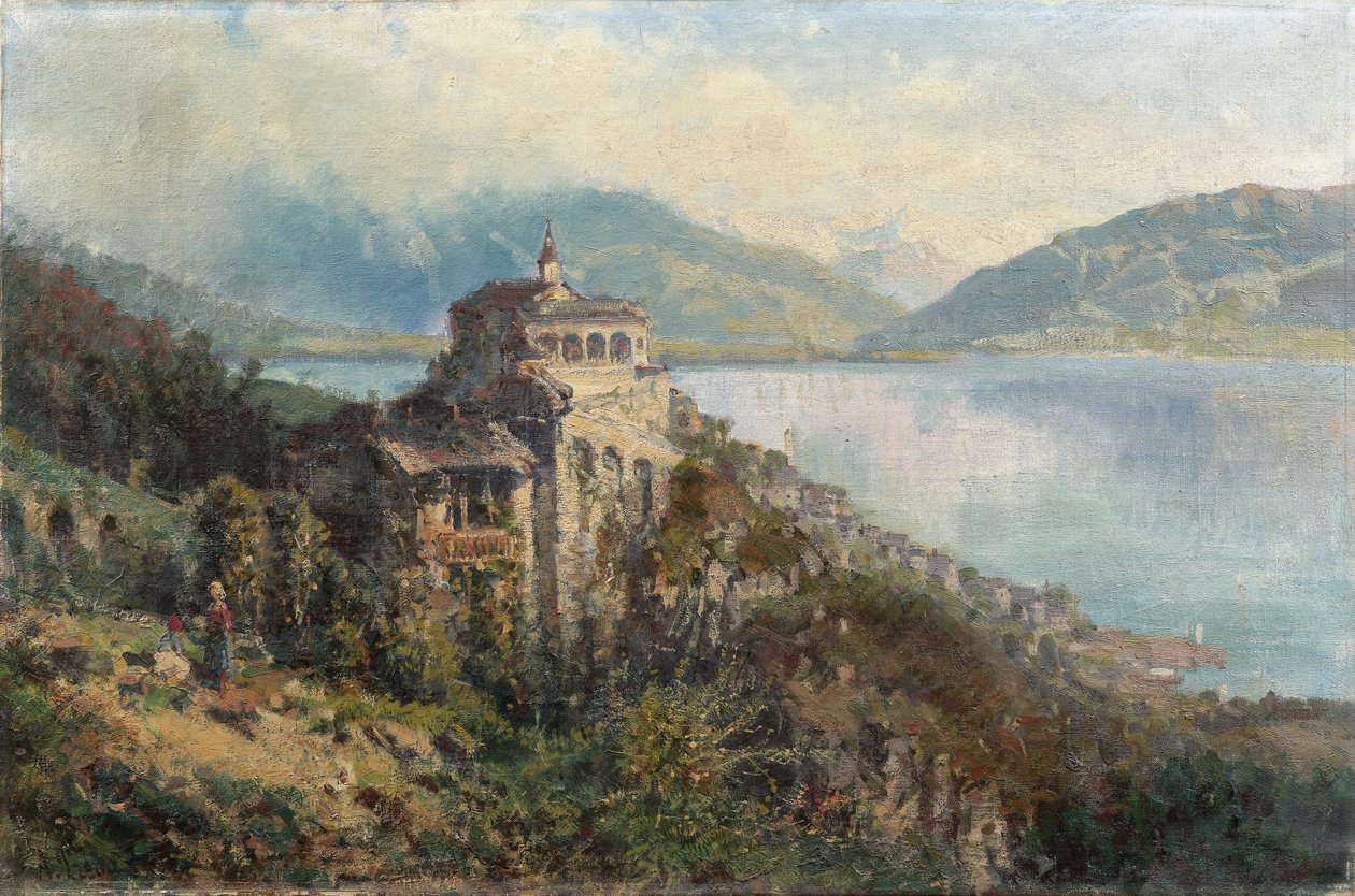 Utsikt över Morcote vid sjön Lugano av Ambrogio Preda