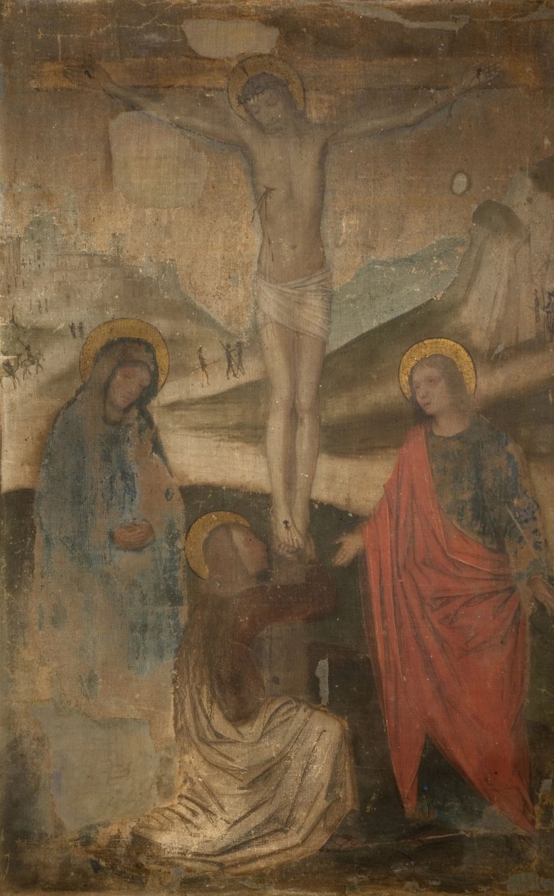 Korsfästelsen med jungfrun, Johannes och Magdalena, 1470-1523. av Ambrogio Bergognone