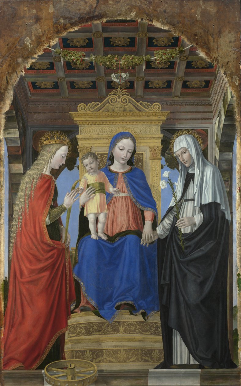 Jungfrun och barnet med Saint Catherine of Alexandria och Saint Catherine of Siena, ca. 1490 av Ambrogio Bergognone