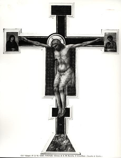 Korsfästelsen (tempera på panelen) (s/v foto) av Ambrogio Bondone (school of) Giotto