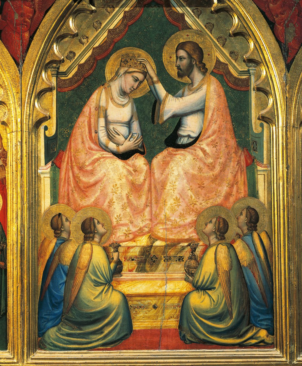Jungfrukröning (tempera på panel) av Ambrogio Bondone (workshop) Giotto