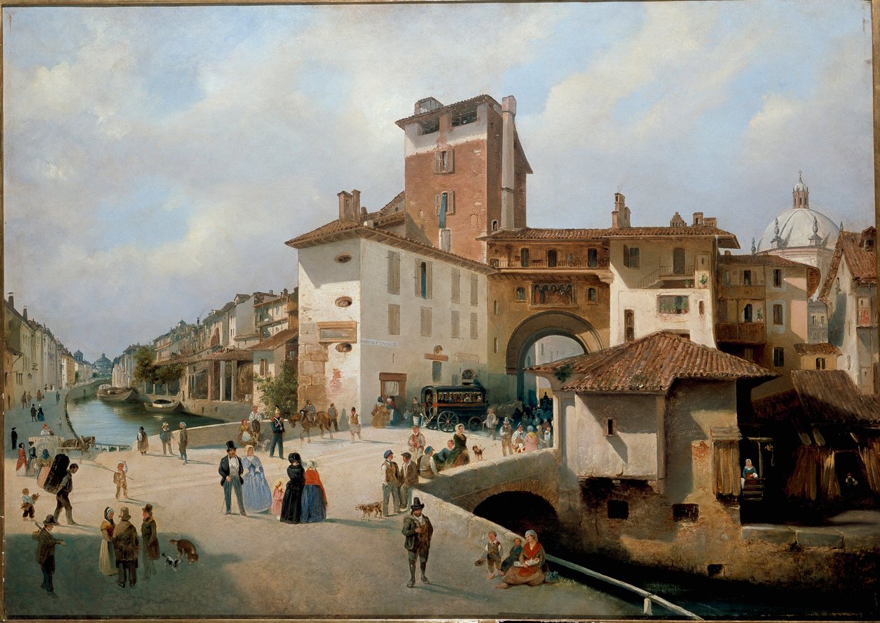 Utsikt över Ticinese gate, Milano (målning av Ambrogio Fermini