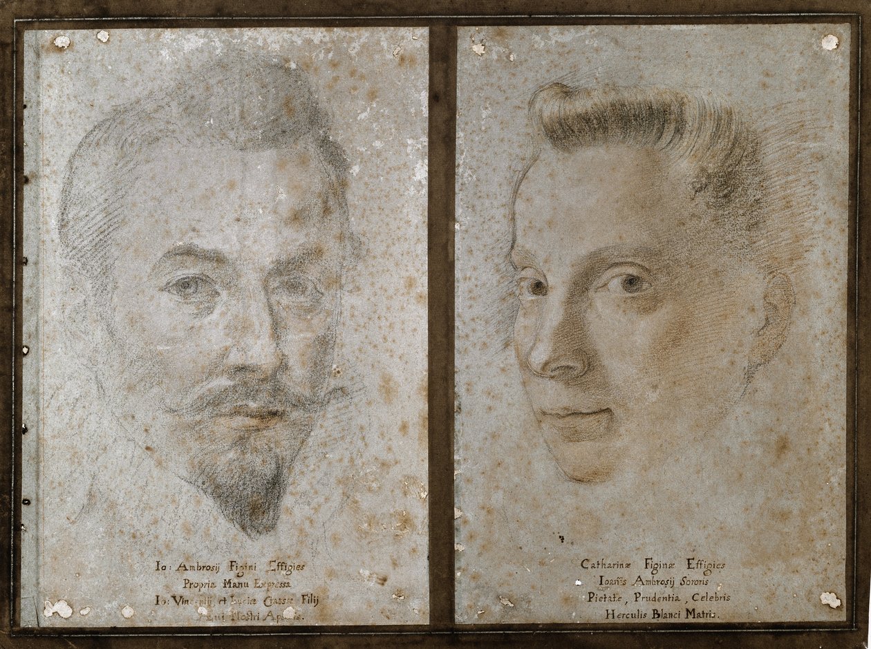 Självporträtt och porträtt av målarens syster (Teckning av Ambrogio Giovanni Figino