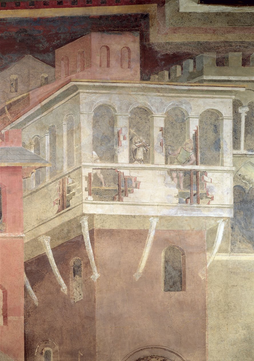 Allegory of Bad Government, detalj om rivningen av ett hus av Ambrogio Lorenzetti