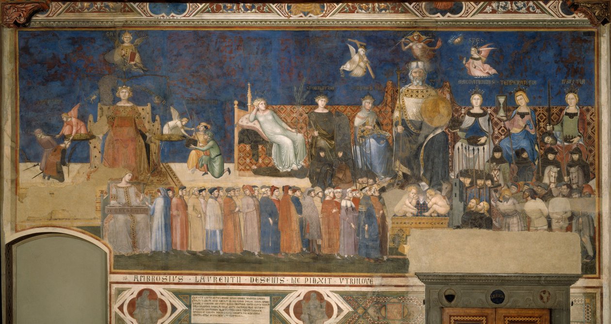 Allegory of Good Government Cykel av fresker The Allegory of the Good and Bad Government, 1338-1339 av Ambrogio Lorenzetti