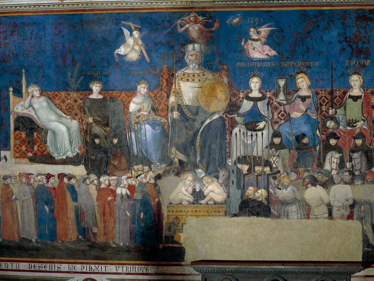 Allegory of Good Government, detalj från Allegory and Effects of Good and Bad Government on Town and Country av Ambrogio Lorenzetti