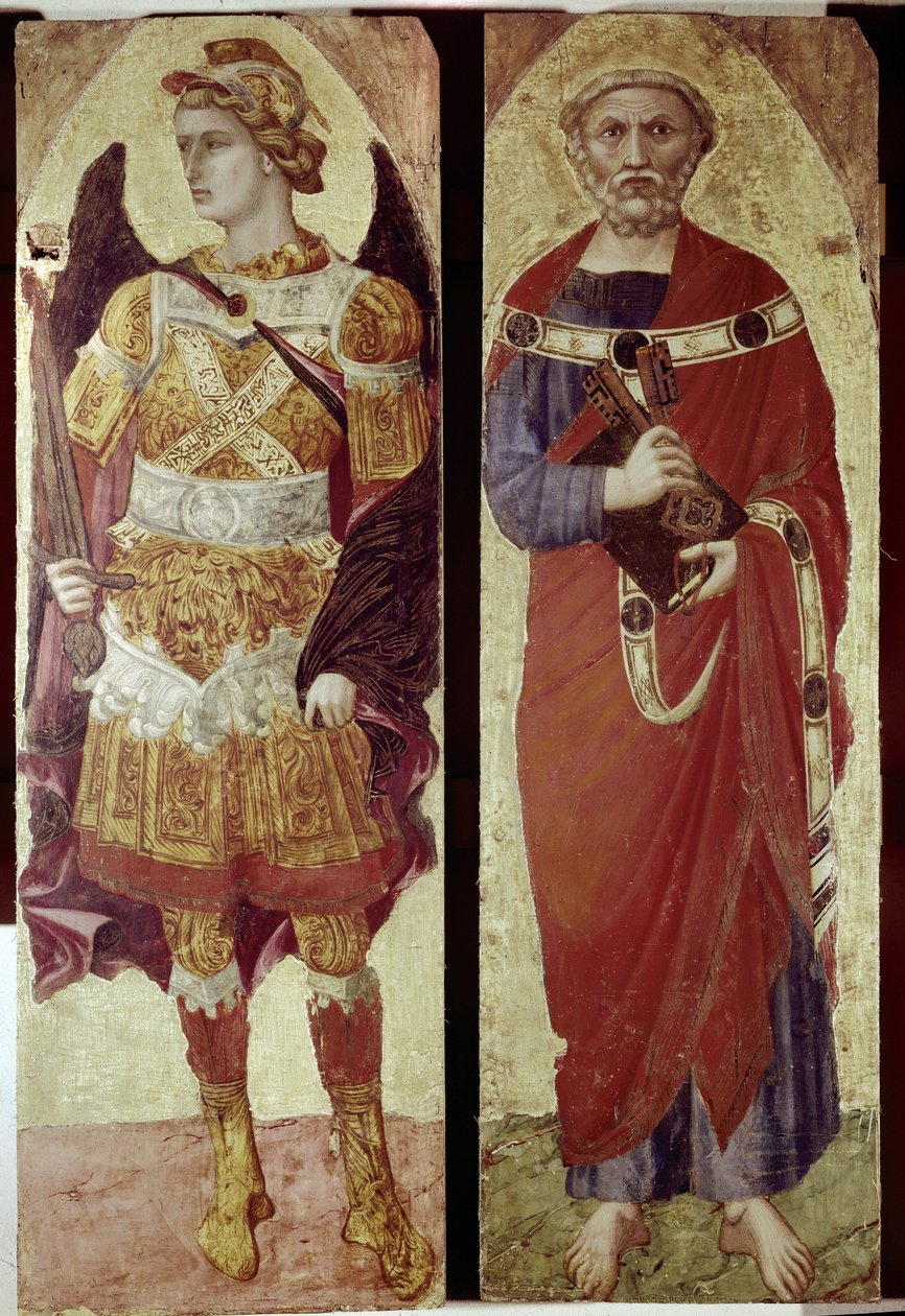 Ärkeängeln Mikael och St Peter, detalj av en polyptik (tempera på trä av Ambrogio Lorenzetti