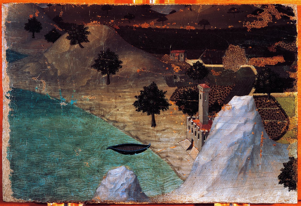 Slott vid sjön, av Ambrogio Lorenzetti (1319-1347), målning på trä, 22x33 cm. av Ambrogio Lorenzetti