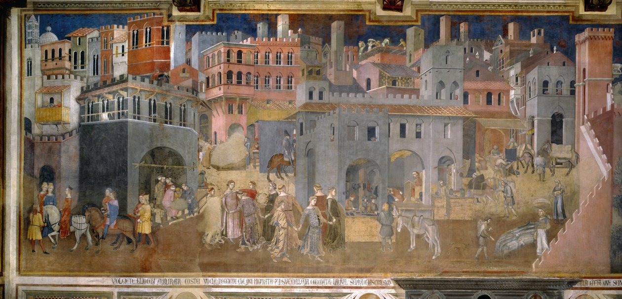 Effekterna av god regering i staden Cykel av fresker The Allegory of the Good and Bad Government, 1338-1339 av Ambrogio Lorenzetti