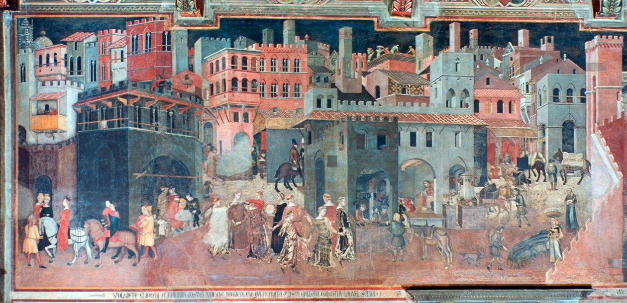 Effekter av god regering på stadslivet, detalj, c1330 av Ambrogio Lorenzetti