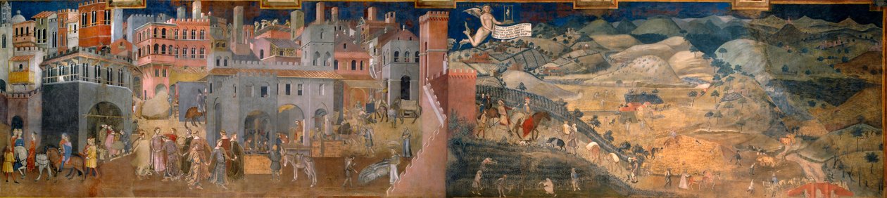 Effekterna av bra och dåligt styre i stad och land. Detalj av effekterna av ett gott styre i stad och land. av Ambrogio Lorenzetti