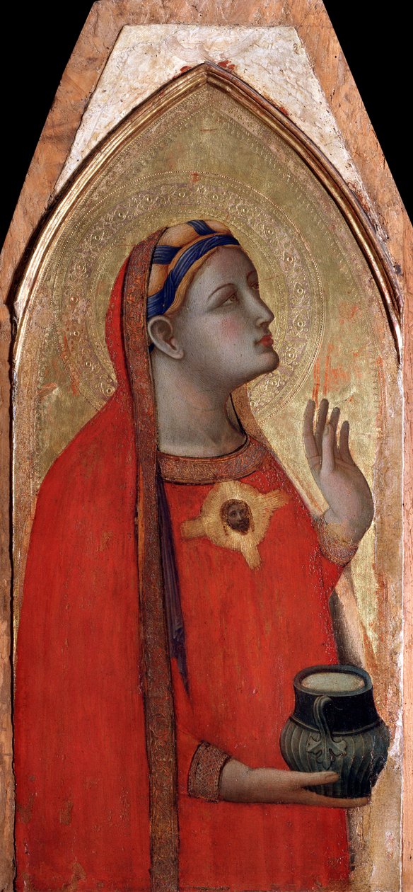 Maria Magdalena (vänster panel av polyptiken Jungfru och barn) - tempera och guld på panel av Ambrogio Lorenzetti