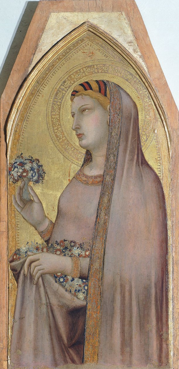 St Dorothea, detalj från Triptyk föreställande Madonna och barn med Maria Magdalena och St Dorothea av Ambrogio Lorenzetti (1290-ca 1348), olja på trä av Ambrogio Lorenzetti
