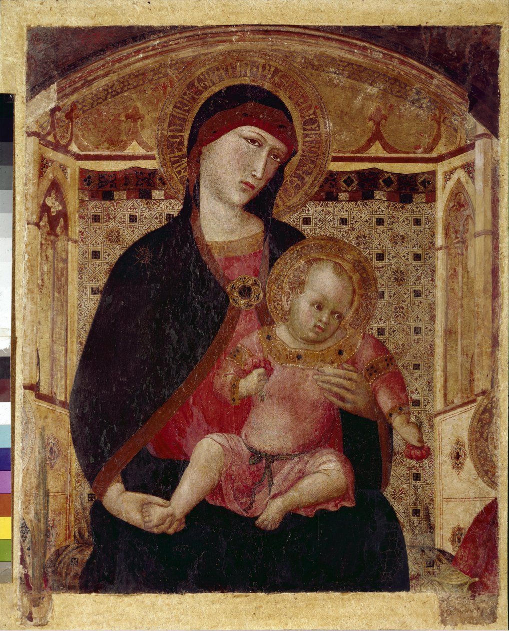 Jungfrun och barnet - Central del av Jungfruns triptyk med St. Peter och St. Paul (tempera på trä av Ambrogio Lorenzetti