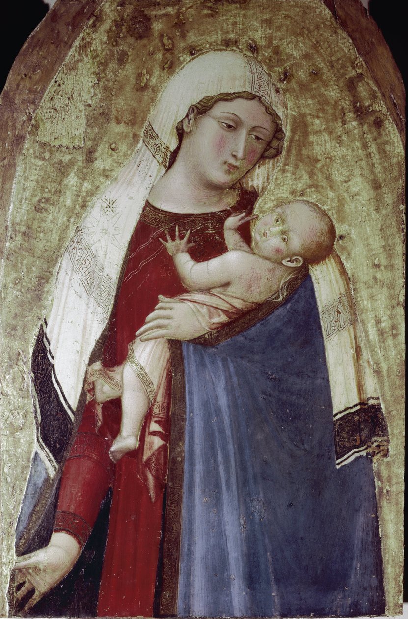 Jungfrun och Jesusbarnet, central del av en polyptik (tempera på trä av Ambrogio Lorenzetti