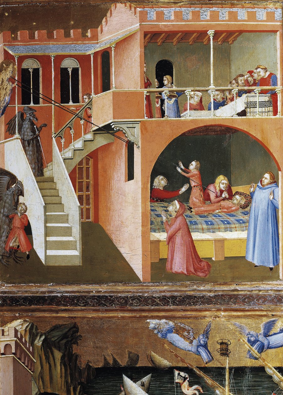 Det döda barnets uppståndelse. Scener ur St Nicholas liv (Tempera på trä av Ambrogio Lorenzetti