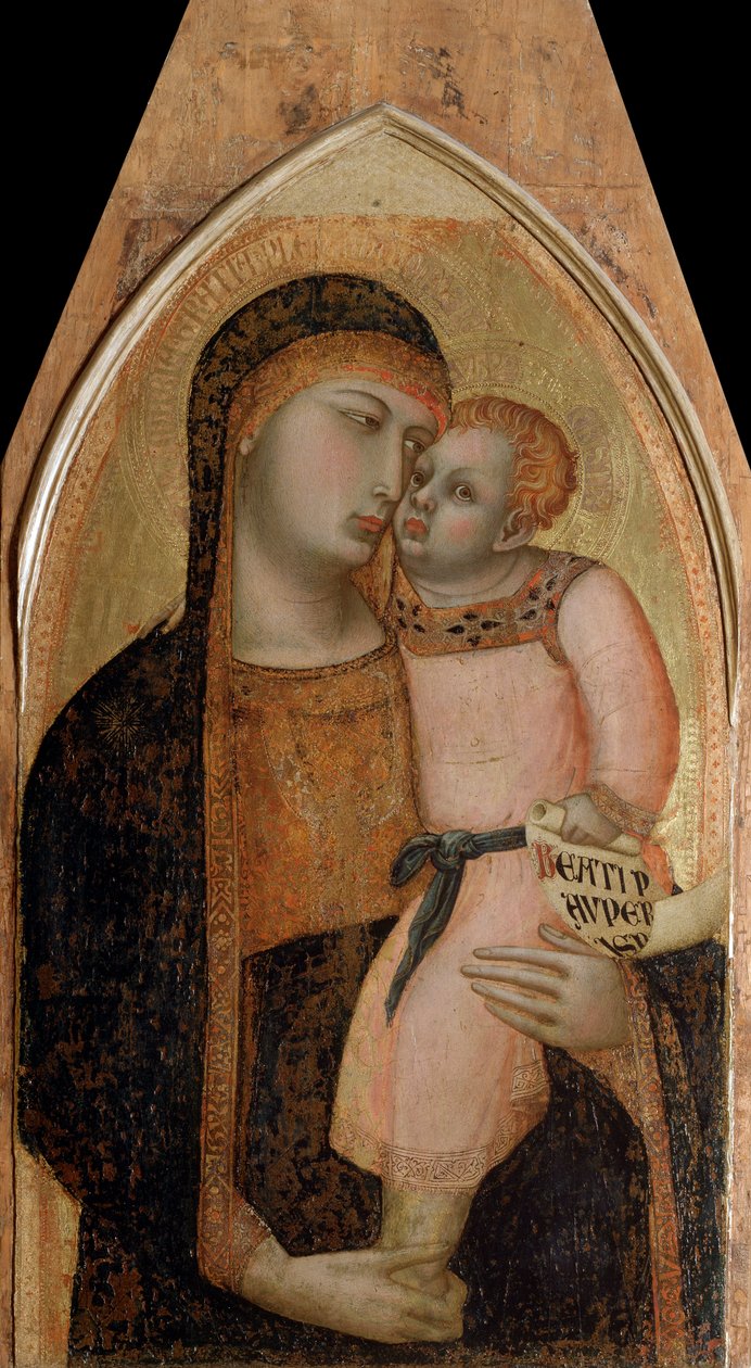 Jungfru med barn (polyptikens centrala panel) - tempera och guld på panel av Ambrogio Lorenzetti