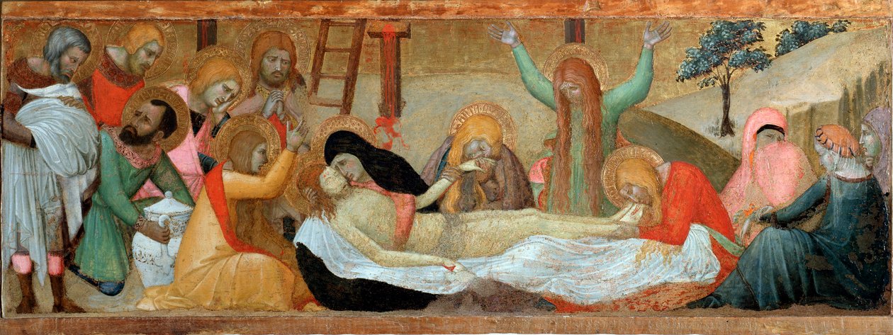 Pieta (Predella av polyptiken Jungfru och barn) - tempera och guld på panel av Ambrogio Lorenzetti