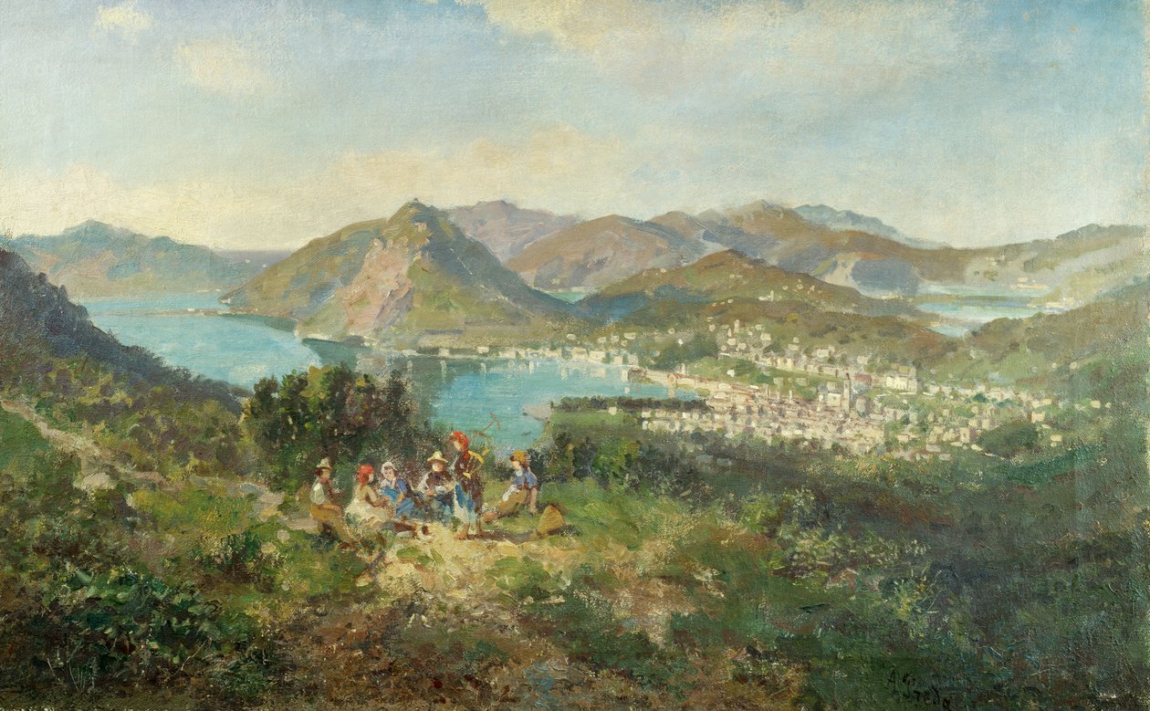 Lugano sett från Curreglia, av Ambrogio Preda (1839-1906), olja på duk, 48x76 cm av Ambrogio Preda