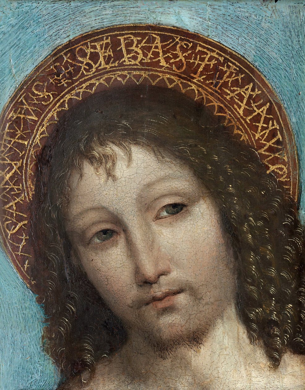 Saint Sebastian - Målning av Ambrogio Stefani da Fossano, dit il Bergognone eller Borgognone (Le Bouguignon) (1453-1523), olja på trä (23x18 cm) - Saint Sebastian, Olja på trä av Ambrogio Bergognone, sent 1400-tidigt 1500-tal - Privat samling av Ambrogio da Fossano (c.1460 1523)