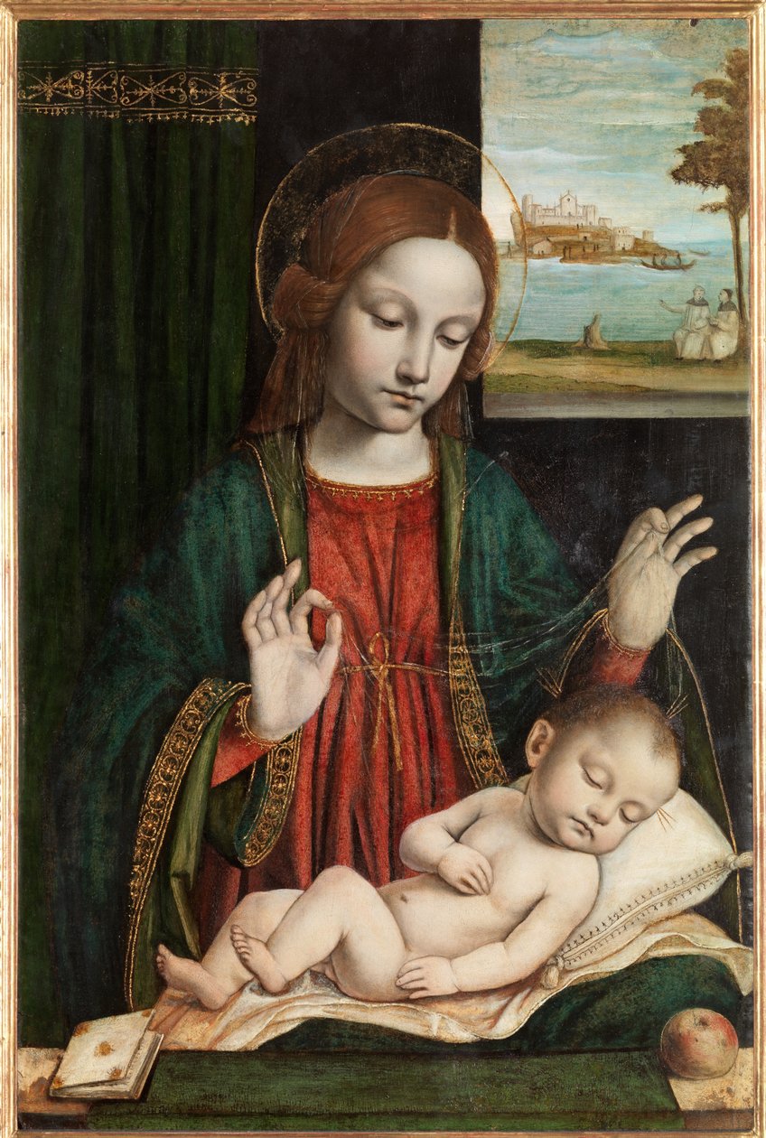 Madonna och sovande barn (Madonna of the Veil) av Ambrogio da Fossano (c.1460 1523)