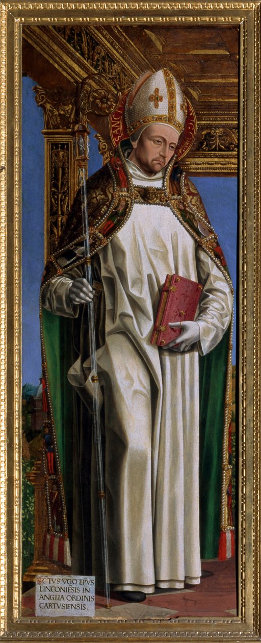 Saint Hugh of Avalon (eller Hugh of Lincoln) (1140-1200), fransk eveque. Målning av Ambrogio da Fossano dit il Bergognone (1481-1522) Cathedrale Saint Just, Susa, Turin av Ambrogio da Fossano (c.1460 1523)