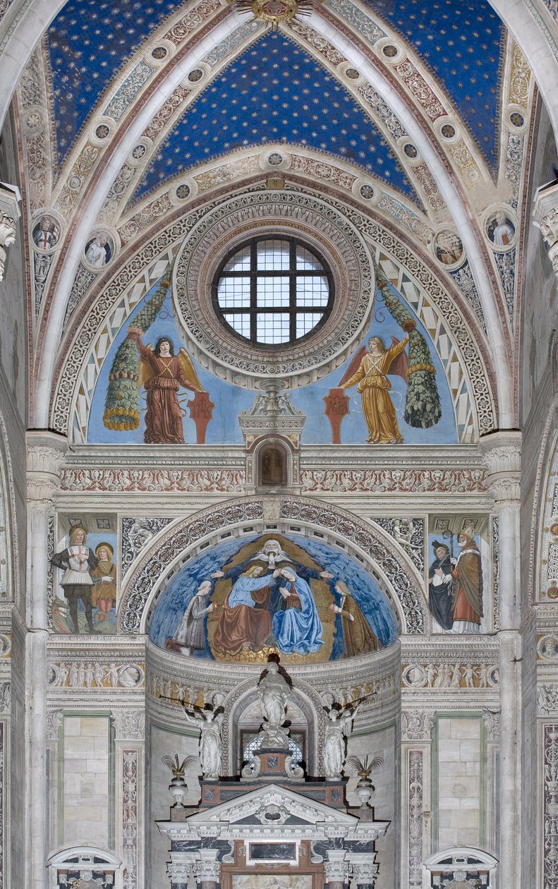Jungfru Marias kröning med Gud och den helige Ande mellan Francesco och Ludovico Sforza, 1500-1522 av Ambrogio da Fossano