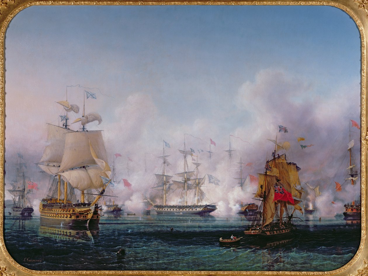 Avsnitt av slaget vid Navarino, 20 oktober 1827, ca 1853 av Ambroise Louis Garneray