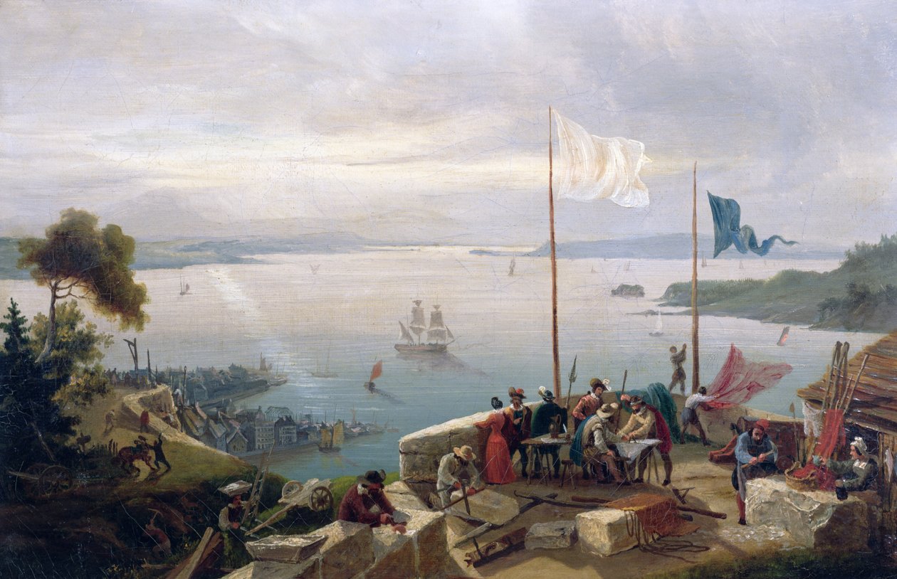 Grundandet av staden Quebec av Samuel de Champlain 1608, 1848 av Ambroise Louis Garneray