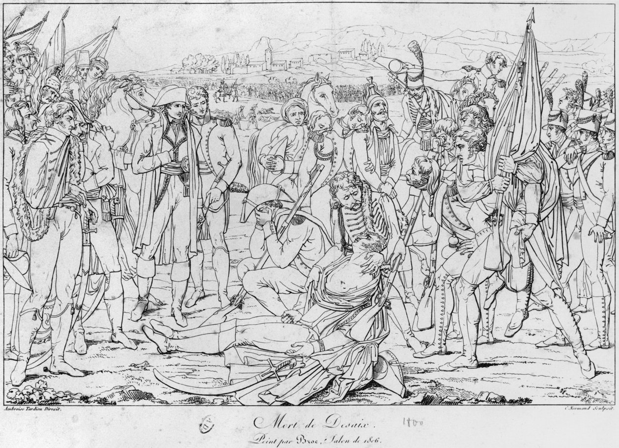 General Desaix död i slaget vid Marengo den 14 juni 1800, efter en målning av Jean Broc, Salon 1806, graverad av Charles Normand (1765-1840). av Ambroise Tardieu