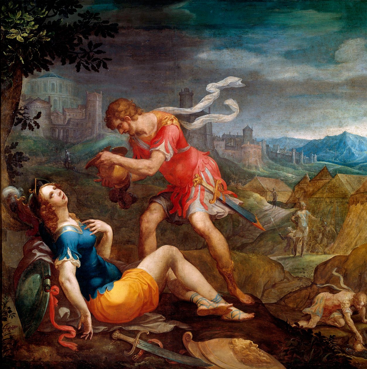 Tancrede döper Clorinde Illustration till dikten "La jerusalem delivree"" av Torquato Tasso (känd som Le Muche) av Ambroise Dubois