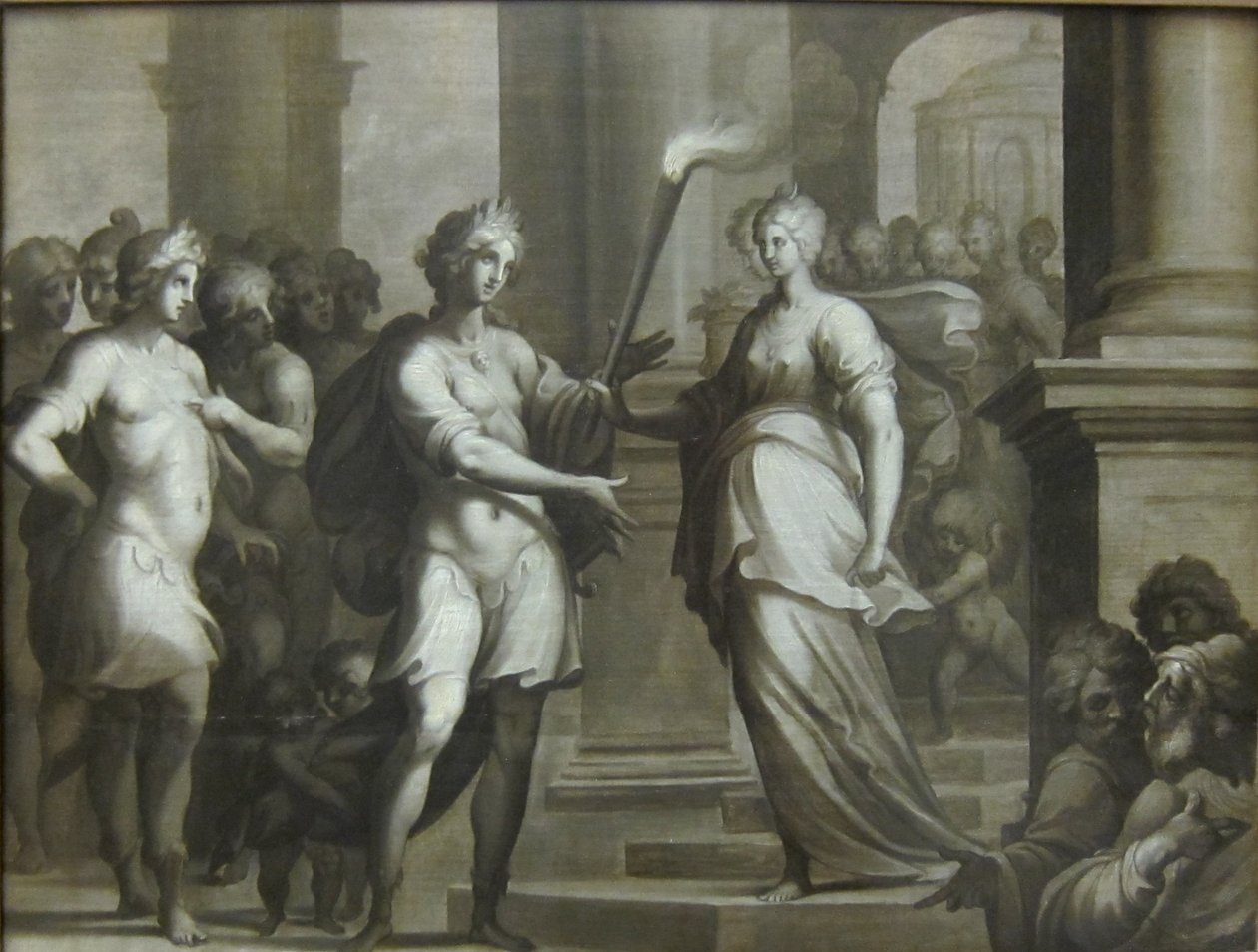 Theagene tar emot facklan från Chariclée av Ambroise Dubois