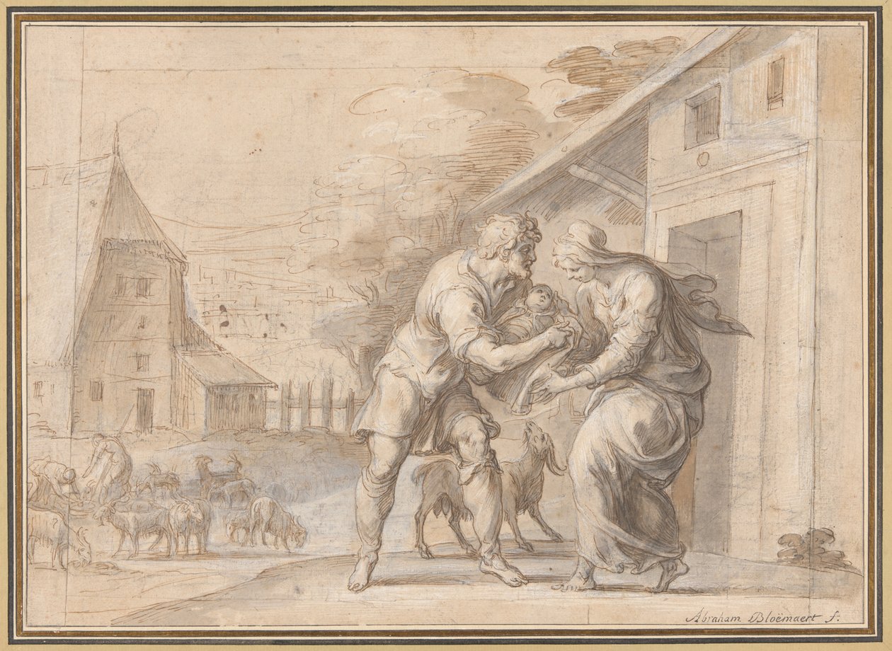 Getherden Lamon överlämnar spädbarnet Daphnis till sin fru Myrtele av Ambroise Dubois